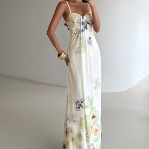Vestido Largo <span class=keywords><strong>de</strong></span> Verano para Mujer, Diseño Personalizado OEM ODM, Estampado Floral Completo, Corte Entallado, Cintura Alta, Estilo Recto, para Vacaciones <span class=keywords><strong>de</strong></span> Verano - Product Image 4