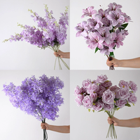 Decoración de Boda con Flores Artificiales en Tono Morado, Flores de Tela de Seda en Morado Claro y Morado Pálido para Salón de Bodas