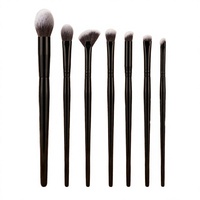 Kit de 7 pinceaux cosmétiques noirs à manche en bois, pour le visage, le surligneur, le correcteur, les fards à paupières, vegan, pinceaux de maquillage professionnels pour femmes