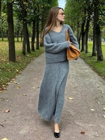 2025 automne hiver Collection paresseux col en v pull queue de poisson jupe ensemble transfrontalier vison tricot Style décontracté longue tenue quotidienne solide