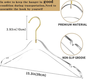 Envío rápido, perchas acrílicas transparentes para falda y pantalón con Clips dorados, percha de plástico para uso en armario - Product Image 5