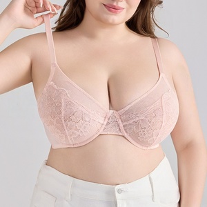Sujetador con aros push-up de encaje francés transpirable y ecológico de talla grande para mujer, lencería de malla ultrafina con copa 3/4 para uso diario - Product Image 6