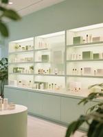 Étagères de présentation de parfums et de cosmétiques de luxe avec éclairage LED |   Vitrines écologiques sur mesure, design d'intérieur pour salon de beauté tout-en-un