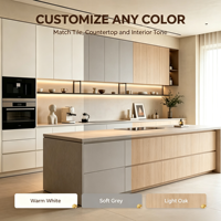 Meubles de cuisine sur mesure sans poignées, table de cuisson à induction, four encastré, colonne d'appareils électroménagers, étagère ouverte à LED, OEM ODM