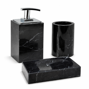 Premium Quality Nero Marquina Marble 3-Piece Bathroom Accessories <b>Set</b>, Black Marble <b>Soap</b> Dispenser, Marble <b>Soap</b> Dispenser <b>Set</b> - Product Image 1