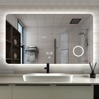 Salle de bain intelligente Miroir LED compact irrégulier tricolore Design sans cadre pour le maquillage avec éclairage mural confortable