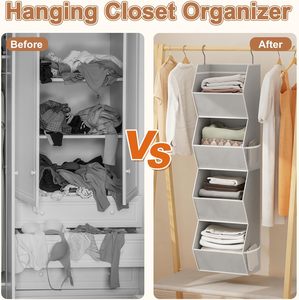 Organisateur de placard suspendu pliable à 4 étagères, organisateurs et rangements de placard pour chambre à coucher, suspendus avec des poches en filet pour vêtements - Product Image 5