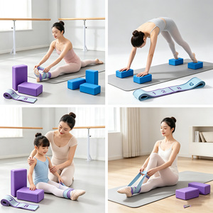 Yoga <b>Blocks</b> With Stretching Straps For Fitness And Body <b>Shaping</b> Equipment Purple And Blue Colors - Product Image 4