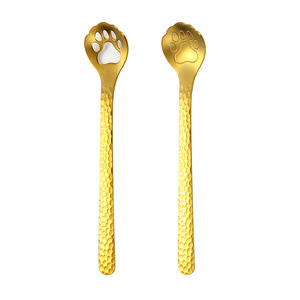 Cuchara con forma de pata de gato de acero inoxidable 304, cuchara para mezclar postres, café, helado, con estuche para uso de adultos - Product Image 4