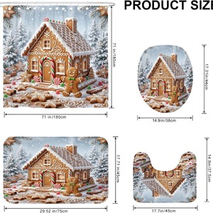Brown Gingerbread House Scene Polyester Shower <b>Curtain</b> <b>Bathroom</b> <b>Curtain</b> Digital Print Custom Print Waterproof Bulk Wholesale - Product Image 4