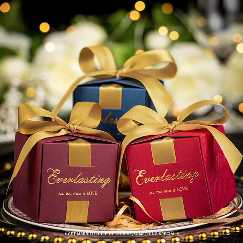 Luxus quadratische Geschenkverpackungsboxen quadratische Bonbonbox mit Bändern und Perlen Hochzeit Geburtstag Weihnachten Party Süßigkeiten-Lieblingsbox