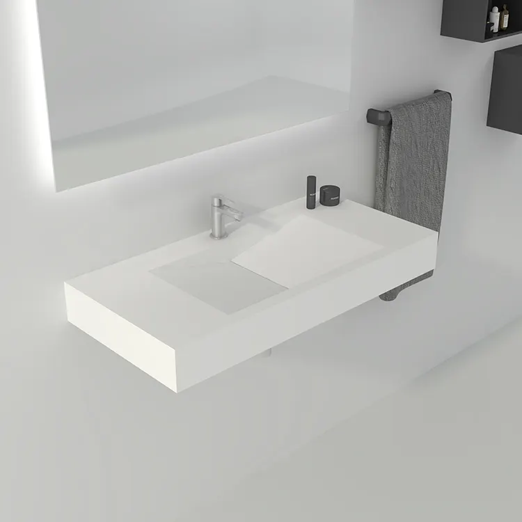 BS-8408 Bellisimo-grifo de baño moderno hecho a mano, lavamanos de tocador con piedra ecológica, lavabo de resina con gabinete