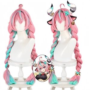 <span class=keywords><strong>Peluca</strong></span> de Cosplay Varesa Genshin Impact, Trenza Larga Rosa y Verde, Cabello Sintético con Flequillo para Mujer Adulta, <span class=keywords><strong>Peluca</strong></span> de Halloween - Product Image 5