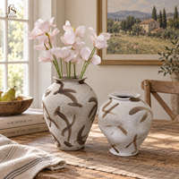 Vase à fleurs en céramique moderne Jossin avec motif abstrait peint à la main, finition texturée pour la décoration de table de salon de style nordique