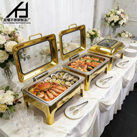 Fournitures hôtelières : Réchaud de buffet rectangulaire de luxe en acier inoxydable doré, 9L, avec couvercle en verre hydraulique