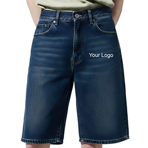 Shorts en jean respirant taille haute délavé style hip-hop décontracté pour homme, coupe droite, mi-longueur, en coton, avec poches et surpiqûres - Product Image 1