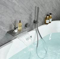 Robinet de baignoire encastré WEIHAO en nickel brossé, à bouton unique, avec douchette à effet pluie carrée et pulvérisateur à main, ensemble de robinetterie de salle de bain
