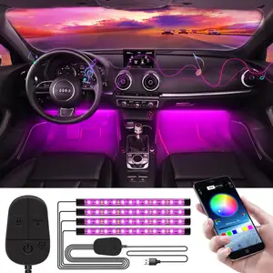 Luci interne per auto kit di illuminazione per auto a colori fai-da-te sincronizzazione con musica 4 pezzi 48 luci interne a LED