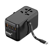 Adaptor Perjalanan Universal Worldplug PD Type-C USB GaN Pengisi Daya Cepat dengan Kabel Multi-Plug untuk Ponsel Internasional