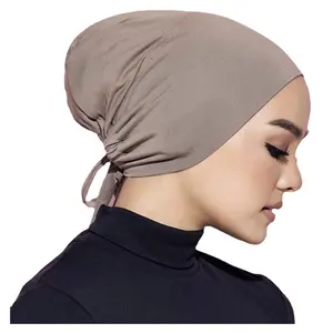 Islamic women quick dry stretch elastic drawstring hijab accessories muslim solid color inner hijab hat