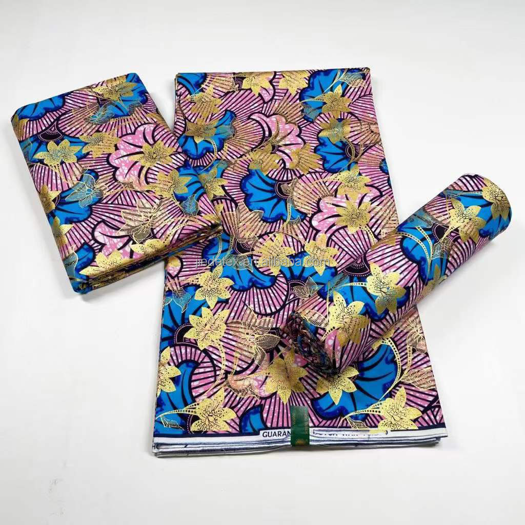 High Quality Khanga Damask Fabric Wax Ankara Prints African Holland Bronzing Wax Fabrics Force For Clothes