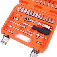 Boîte à outils en plastique OEM chromée de qualité industrielle, kit de 46 pièces avec clé à douille 1/4, cliquet, rallonge et barre de torsion pour vis et boulons