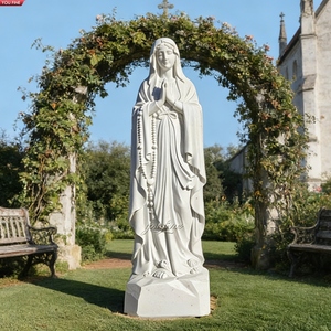 Statua della Vergine Maria con Bambino in Marmo Bianco Intagliata a Mano YOUFINE, Scultura Religiosa <span class=keywords><strong>per</strong></span> Chiesa e Giardino - Product Image 4