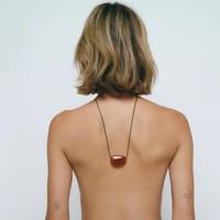 Collar de Piedra de Cristal con Cordón de Cuero, Colgante Geométrico, Chapado en Oro, Joyería de Acero Inoxidable Unisex al por Mayor