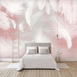 Carta da <span class=keywords><strong>Parati</strong></span> con Piume Rosa Sognanti, Stile Moderno, Adesiva Senza Cuciture per Camere dei Bambini, Camere da Letto, Soggiorni, Caffetterie - Product Image 1