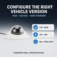 Caméra de recul dôme pour véhicule 1080P 170° IP69K étanche vision nocturne IR LED 12-24V PAL NTSC pour auto, camion, bus, flotte