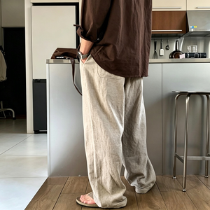 Hot Supplier Custom Men Linen <b>Trousers</b> Summer Breathable <b>Light</b> Loose Casual Pants Vintage Solid Color Linen <b>Trousers</b> TKAN858 - Product Image 3