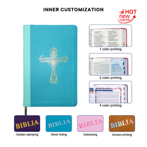 Service d'impression recyclable en gros personnalisé KJV Croix Sainte <span class=keywords><strong>Bible</strong></span> Couverture Bleu Couleur PU Feuille Estampage <span class=keywords><strong>Bible</strong></span> - Product Image 5