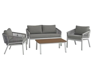 Ensemble de canapé moderne en corde ondulée 4 pièces avec table basse, meubles de loisirs en acier pour patio extérieur, jardin, hôtels - Product Image 3