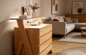 New Arrival Oak Wood 4-<b>Drawer</b> Dresser with Unique X-Shaped Frame for Bedroom & Living Room - Product Image 5