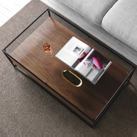 Table basse en verre style nordique, meuble personnalisé de haute qualité, avec rangement en bois, pour salon