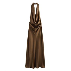 Nueva Ropa de Verano para Mujer, Estilo Europeo Americano, Textura Satinada, Sexy, Espalda Descubierta, Cuello Halter, Cintura Imperio - Product Image 6