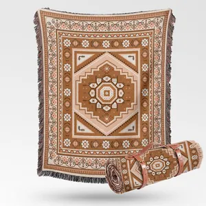 Manta tejida de estilo bohemio para exteriores, manta geométrica Bohemia para sofá, cubierta de Picnic con borlas