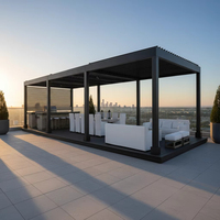 Luxuriöse Motorisierte Aluminium-Pergola Outdoor-Pavillon Verstellbares Lamellendach LED-Beleuchtung Wasserdicht Korrosionsbeständig für Pool und Terrasse