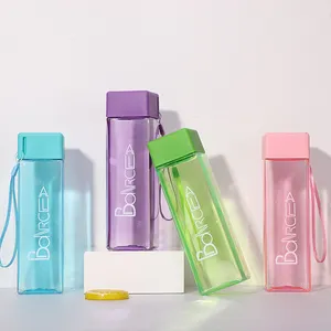 Оптовая продажа, пластиковая прозрачная матовая бутылка для воды с логотипом на заказ, новая портативная прозрачная квадратная пластиковая бутылка для воды