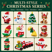 Série d'ornements de Noël en blocs de construction, figurines décoratives miniatures saisonnières assorties (Père Noël, Bonhomme de neige, Arbre, Renne) avec boîte colorée