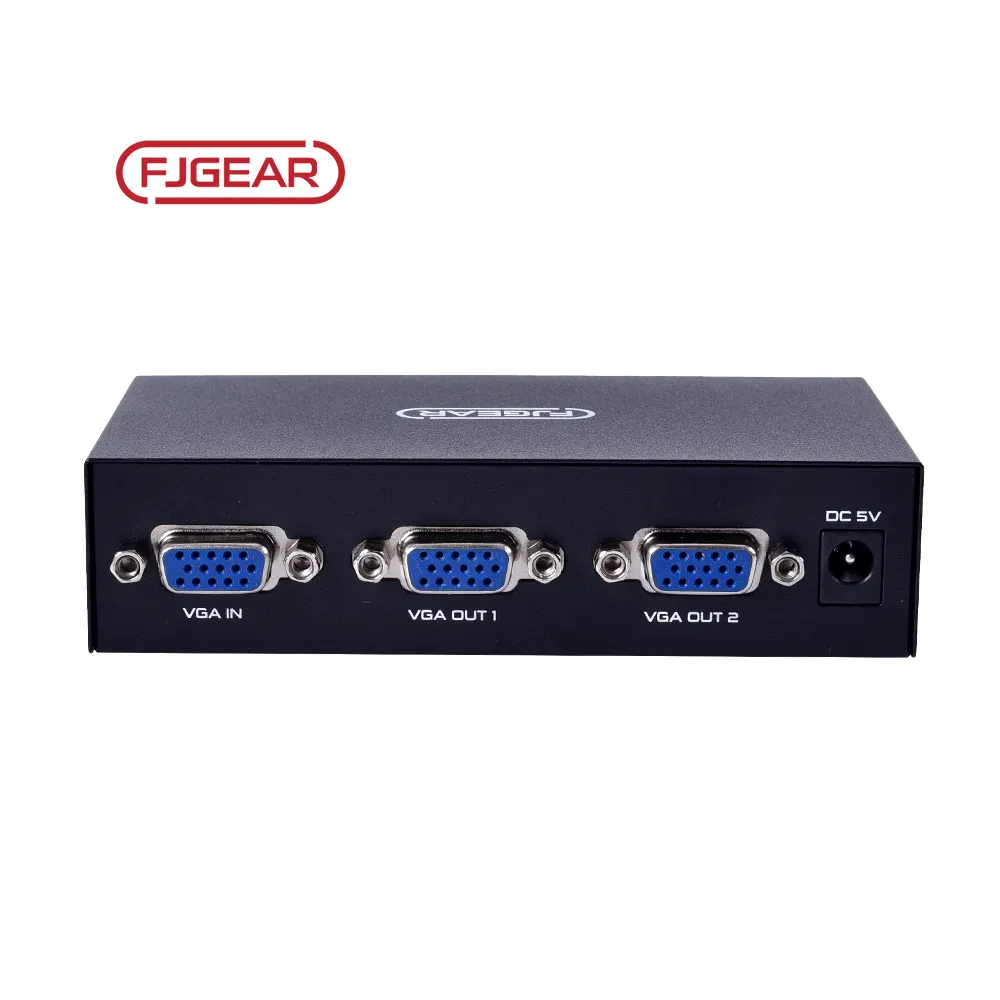 Fjgear Hot Selling Black 25 Meters Remote Transmission 200Mhz 1 Input 2 Output 2 Port Vga Hdmi Switch Splitter