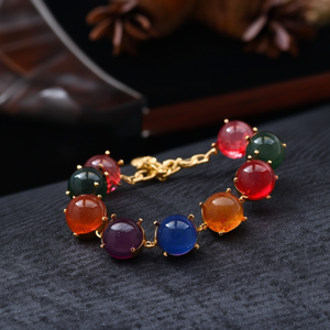 Fashion <b>Beaded</b> Ball Shape <b>Bracelet</b> 316L Stainless Steel PVD <b>Gold</b> Plating Agate Trendy Women's Jewelry Gift - Product Image 3