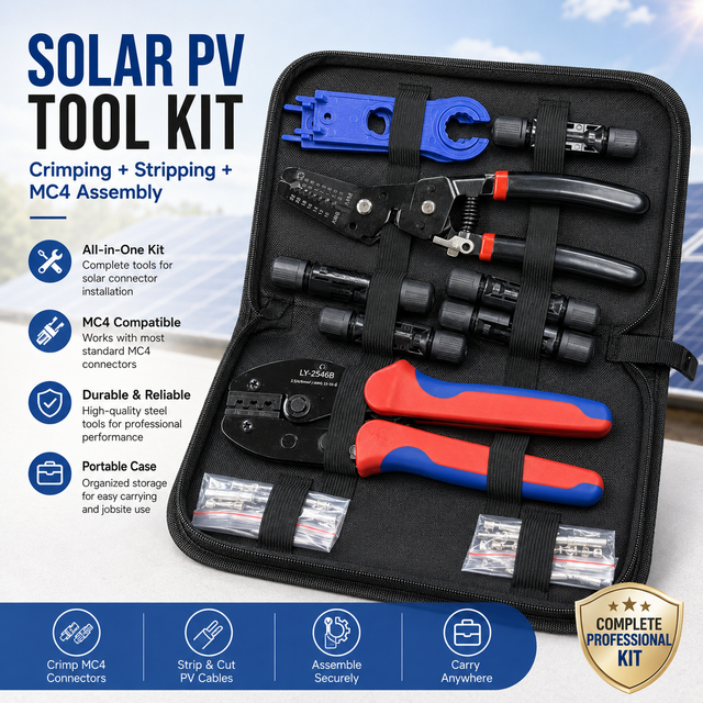 Professional Solar PV Tool Kit Crimping Pliers Cable Stripper Connector Assembly Tools for Solar Panel System