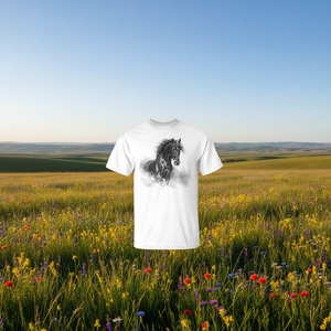 T-shirt unisex a maniche corte con scollo rotondo per amanti dei cavalli, con stampa digitale per adulti - Product Image 3