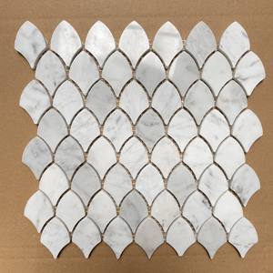 Azulejos de mosaico de mármol de piedra de escamas de pescado blanco moderno diseño clásico simple para corte personalizado de suelo de baño de Hotel - Product Image 1