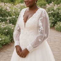 Robe de mariée grande taille, robe de bal, corset, robes de mariée avec manches, col en V, dentelle pour la mariée, sur mesure