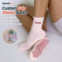 Chaussettes de Pilates pour femmes ZONEKKI personnalisées en rose, antidérapantes, avec grip, chaussettes de yoga, emballage gratuit, chaussettes de danse tricotées pour Pilates