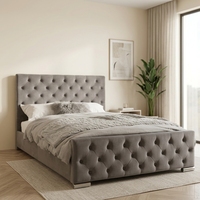 Cadre de lit ottoman moderne en cuir avec rangement et boutons diamantés, cadre en plastique confortable, lit moelleux double 4 pieds 6
