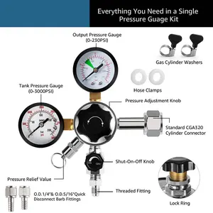 Regulador de <span class=keywords><strong>CO2</strong></span> de Doble Barril CGA320 con Presión de Salida de 0-230 PSI para <span class=keywords><strong>Kegerator</strong></span> con Conexiones Rápidas de Desconexión de 7/16-20 UNF para Cerveza y Refrescos - Product Image 2
