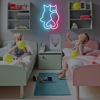 Nouvelle Tendance 2026 : Enseigne Néon LED Esthétique Kawaii Cœurs de Chats Embrassés pour Chambre de Fille, Cadeau de Mariage